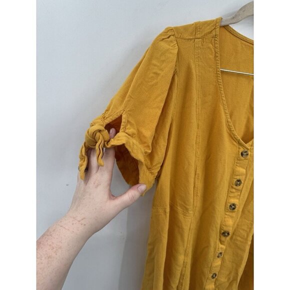 Torrid Top Women 2X Yellow Slub Button Up Tie Sleeve Boho Western Farmhouse - Picture 4 of 11